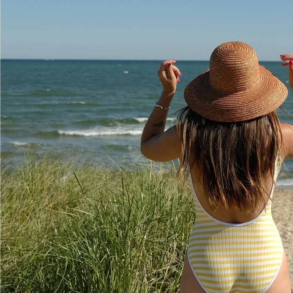 Yellow Striped One Piece Swimsuit